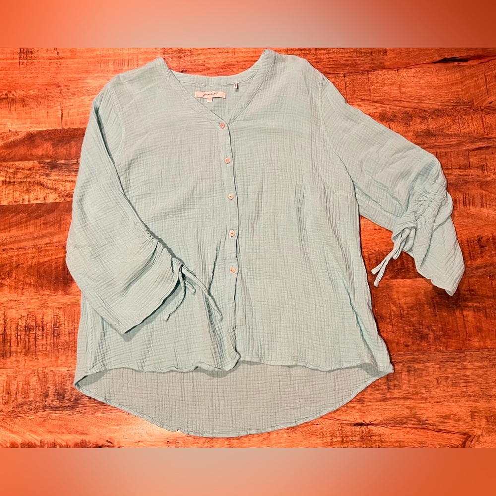 Foxcroft Button Front Roll Tab Sleeve Top Size Xxl - image 1